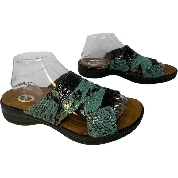 Dr. Comfort Karen Slide Sandals Sz 9 Turquoise Snake Skin Orthotic Comfort Shoes - Picture 2 of 11
